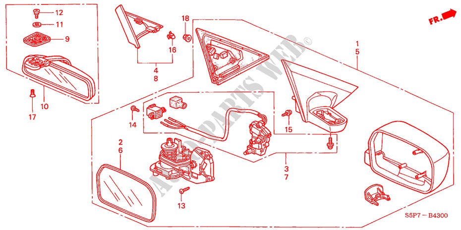 SPIEGEL voor Honda CIVIC COUPE ES 2 deuren 5-versnellings handgeschakelde versnellingsbak 2001