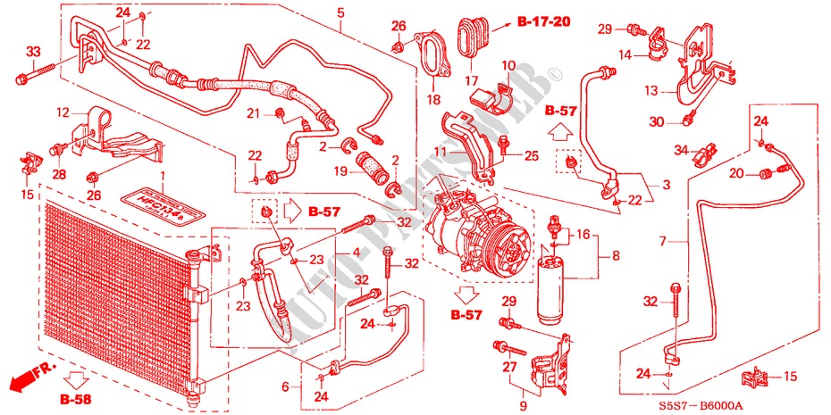 AIRCONDITIONER(SLANGEN/PIJPEN)(LH)(1.4L/1.6L) voor Honda CIVIC 1.6ES 3 deuren 5-versnellings handgeschakelde versnellingsbak 2001