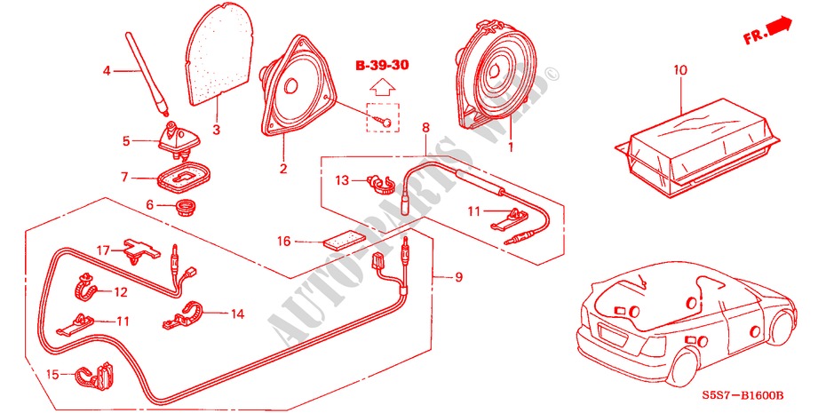 ANTENNE/LUIDSPREKER voor Honda CIVIC 1.6ES 3 deuren 5-versnellings handgeschakelde versnellingsbak 2002