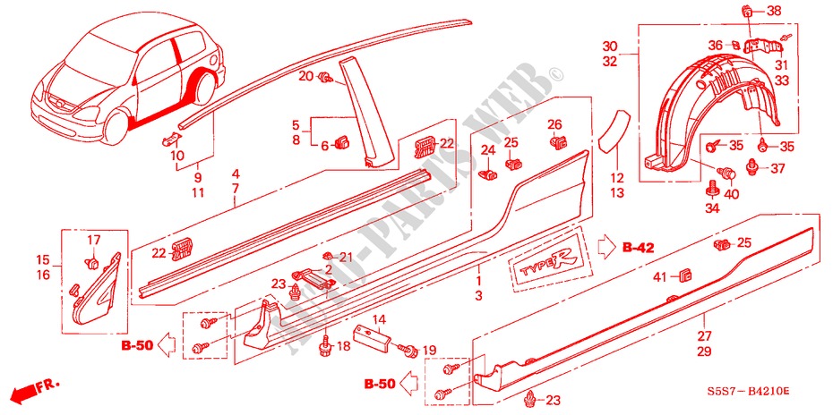 GIETWERK/ZIJ DORPEL VERSIERING voor Honda CIVIC 1.6SE 3 deuren 4-traps automatische versnellingsbak 2001