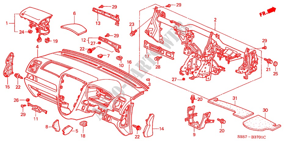 INSTRUMENTEN PANEEL(RH) voor Honda CIVIC 1.6SE    EXECUTIVE 3 deuren 4-traps automatische versnellingsbak 2001