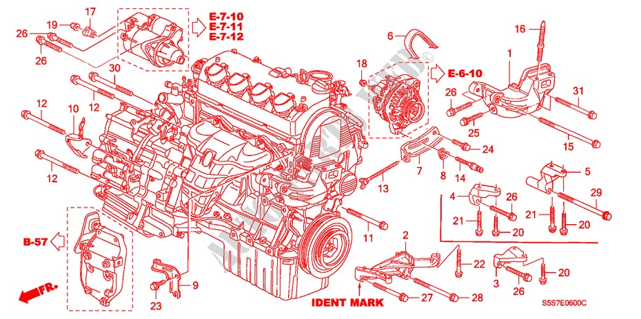 MOTOR BEVESTIGING BEUGEL (1.4L/1.6L) voor Honda CIVIC 1.6ES 3 deuren 5-versnellings handgeschakelde versnellingsbak 2002