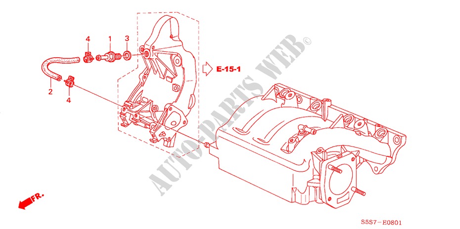 ONTLUCHTSLANG(TYPE R) voor Honda CIVIC TYPE R     PREMIUM 3 deuren 6-versnellings handgeschakelde versnellingsbak 2004