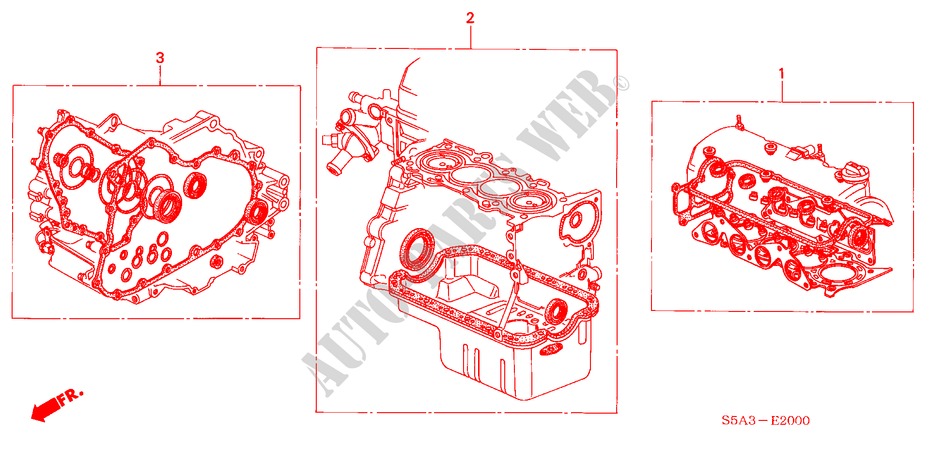 PAKKINGPAKKET(1.4L/1.6L) voor Honda CIVIC 1.6ES 3 deuren 5-versnellings handgeschakelde versnellingsbak 2002