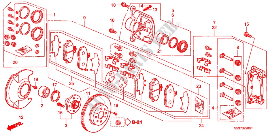 VOOR REM(1) voor Honda CIVIC 1.4B 3 deuren 5-versnellings handgeschakelde versnellingsbak 2001