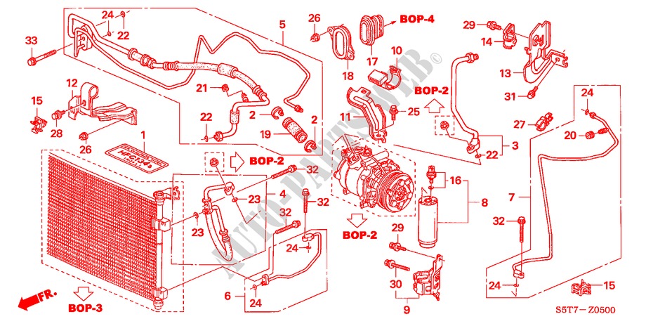 AIRCONDITIONER(SLANGEN/PIJPEN) (LH) (1.4L/1.6L) voor Honda CIVIC 1.4 SPORT 3 deuren 5-versnellings handgeschakelde versnellingsbak 2005