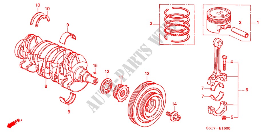 ZUIGER/KRUKAS (1.4L/1.6L) voor Honda CIVIC 1.4 SPORT 3 deuren 5-versnellings handgeschakelde versnellingsbak 2005