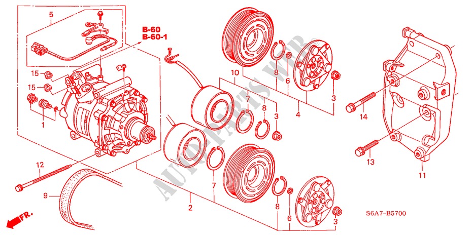 AIRCONDITIONER(COMPRESSOR)(1.4L/1.5L/1.6L/1.7L) voor Honda CIVIC 1.6S 5 deuren 5-versnellings handgeschakelde versnellingsbak 2003