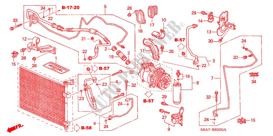AIRCONDITIONER(SLANGEN/PIJPEN)(LH)(1) voor Honda CIVIC 1.6S 5 deuren 5-versnellings handgeschakelde versnellingsbak 2003