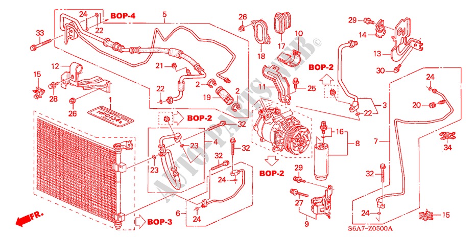 AIRCONDITIONER(SLANGEN/PIJPEN)(LH)(1.4L/1.6L) voor Honda CIVIC 1.6S 5 deuren 5-versnellings handgeschakelde versnellingsbak 2003