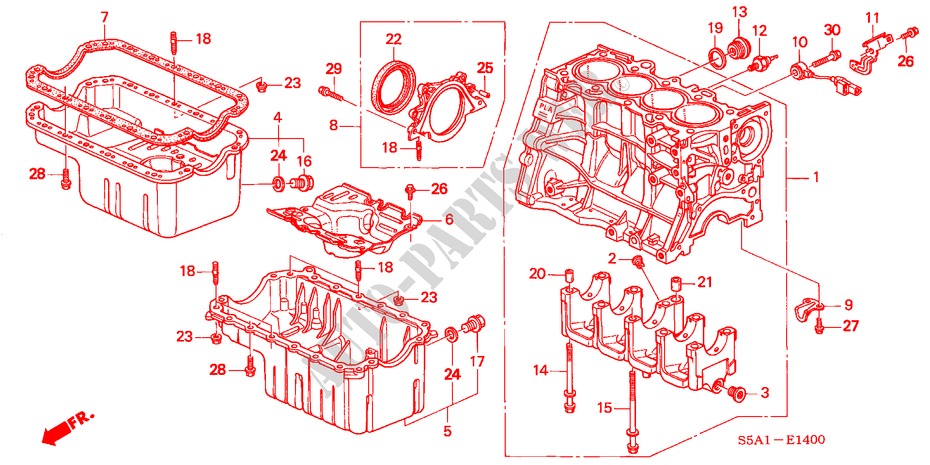 CILINDERBLOK/OLIEPAN (1.4L/1.5L/1.6L/1.7L) voor Honda CIVIC 1.6S 5 deuren 5-versnellings handgeschakelde versnellingsbak 2003
