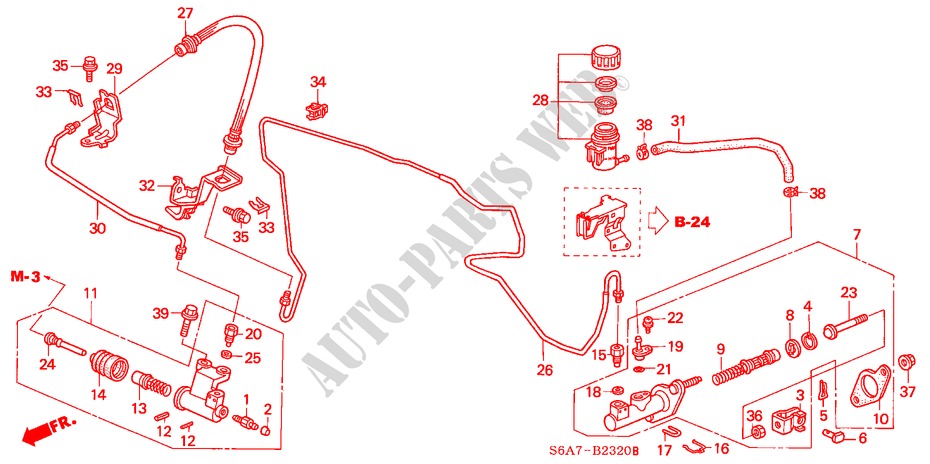 KOPPELING HOOFDCILINDER (LH) (1.4L/1.6L) voor Honda CIVIC 1.6S 5 deuren 5-versnellings handgeschakelde versnellingsbak 2003