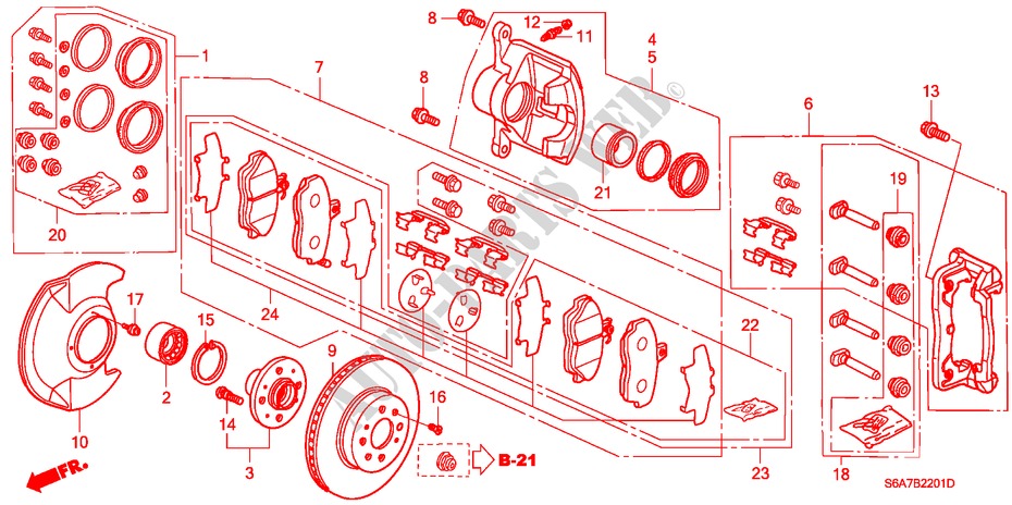 VOOR REM(2) voor Honda CIVIC 1.4LS 5 deuren 5-versnellings handgeschakelde versnellingsbak 2004