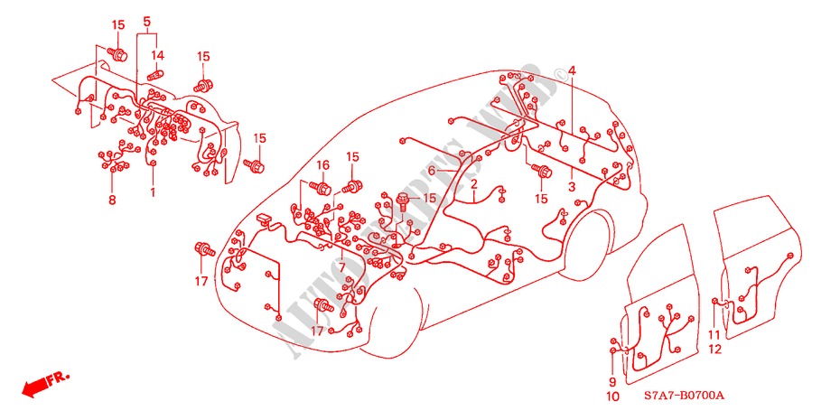 BEDRADINGSBUNDEL(LH) voor Honda STREAM 1.7ES 5 deuren 5-versnellings handgeschakelde versnellingsbak 2001