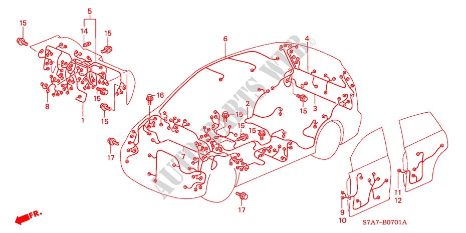 BEDRADINGSBUNDEL(RH) voor Honda STREAM 1.7ES 5 deuren 5-versnellings handgeschakelde versnellingsbak 2002