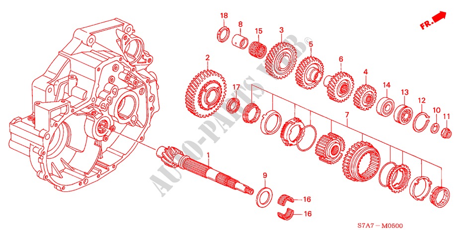 HULPAS(1.7L) voor Honda STREAM 1.7ES 5 deuren 5-versnellings handgeschakelde versnellingsbak 2001
