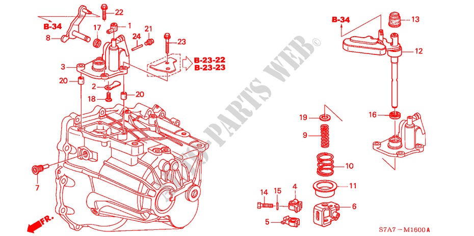OVERSCHAKELSTANG/OVERSCHAKELARM (2.0L) voor Honda STREAM 2.0SE 5 deuren 5-versnellings handgeschakelde versnellingsbak 2004