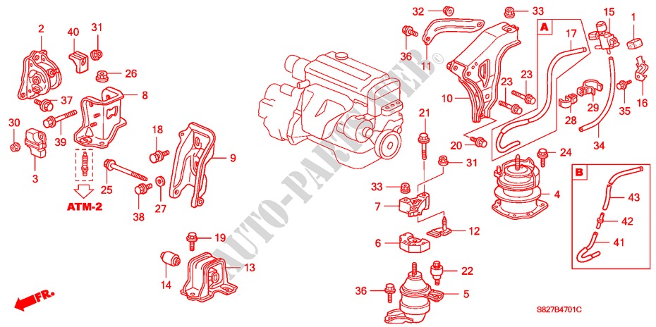 MOTOR BEVESTIGINGEN(L4)(AT) ( '00) voor Honda ACCORD COUPE 2.0IES 2 deuren 4-traps automatische versnellingsbak 2000