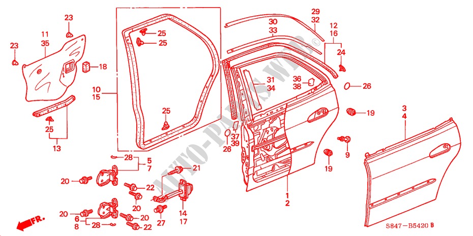 ACHTER PORTIER PANELEN voor Honda ACCORD EX 4 deuren 4-traps automatische versnellingsbak 2000