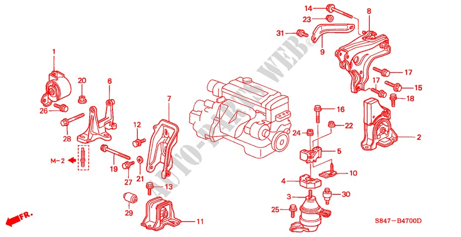 MOTOR BEVESTIGINGEN(L4) (MT) voor Honda ACCORD 2.3VTI 4 deuren 5-versnellings handgeschakelde versnellingsbak 2002