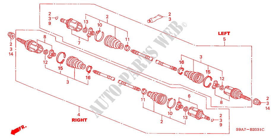 ACHTER AANDRIJFAS(2) voor Honda CR-V SE-S 5 deuren 5-versnellings handgeschakelde versnellingsbak 2004