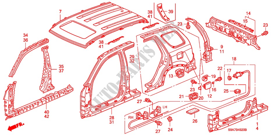 BUITEN PANELEN/DAK PANEEL voor Honda CR-V RV-SI 5 deuren 5-versnellings handgeschakelde versnellingsbak 2002