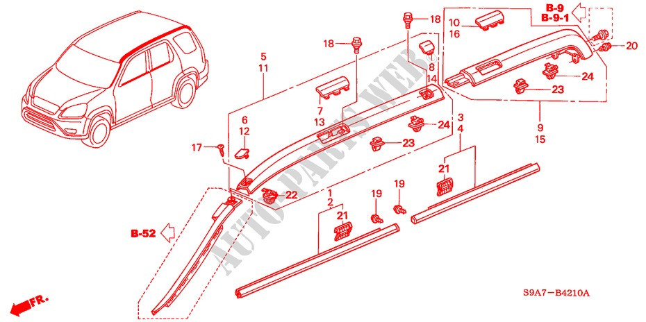 GIETWERK/DAK AFWERKING voor Honda CR-V RV-SI 5 deuren 4-traps automatische versnellingsbak 2003