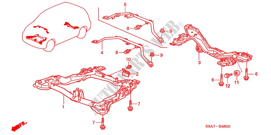 VOOR SUB FRAME/ KRUIS BALK voor Honda CR-V SE 5 deuren 5-versnellings handgeschakelde versnellingsbak 2004
