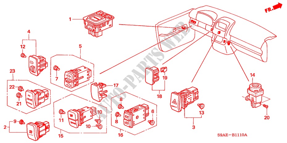 SCHAKELAAR(LH) voor Honda CR-V ES 5 deuren 4-traps automatische versnellingsbak 2006