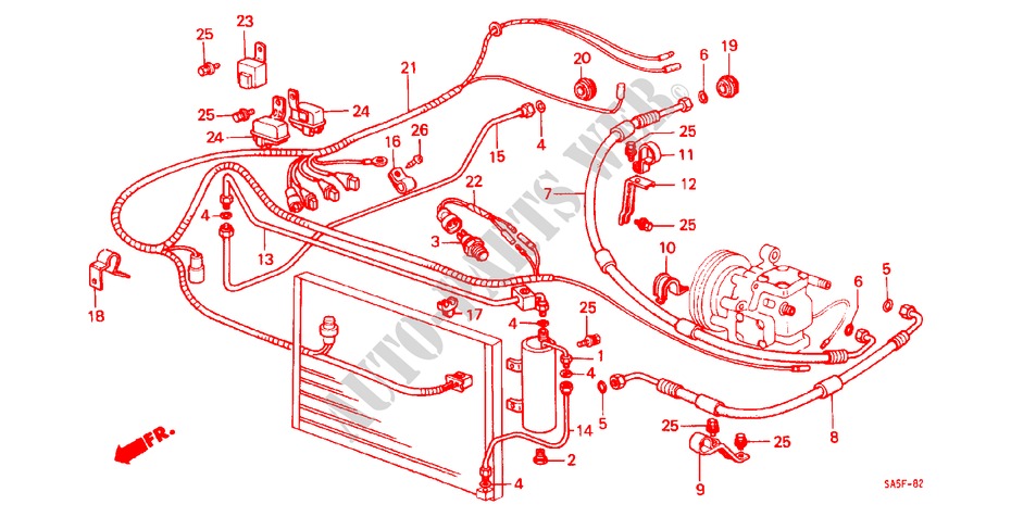 AIRCONDITIONER (SLANGEN/PIJPEN) voor Honda ACCORD BASIC 4 deuren 5-versnellings handgeschakelde versnellingsbak 1983