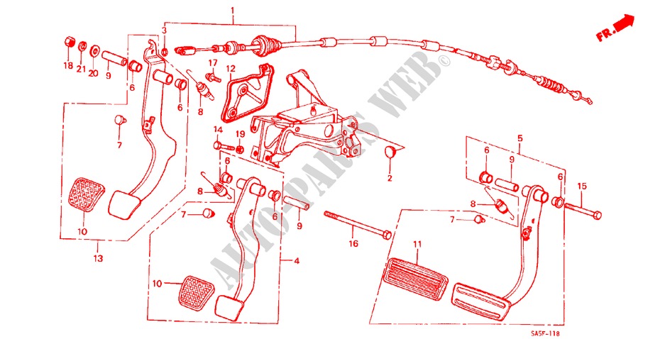 KOPPELINGPEDAAL/REMPEDAAL voor Honda ACCORD BASIC 4 deuren 5-versnellings handgeschakelde versnellingsbak 1983
