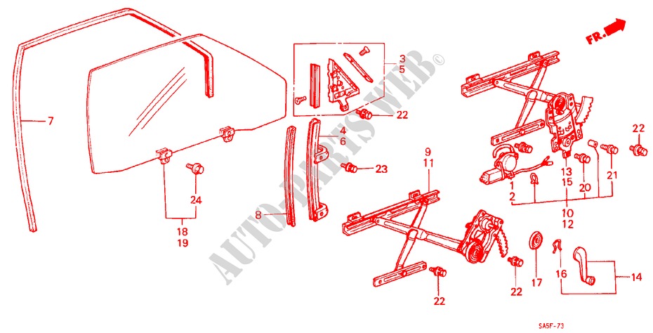 VOOR PORTIER RAMEN/ REGULATEURS(4DE) voor Honda ACCORD BASIC 4 deuren 5-versnellings handgeschakelde versnellingsbak 1983