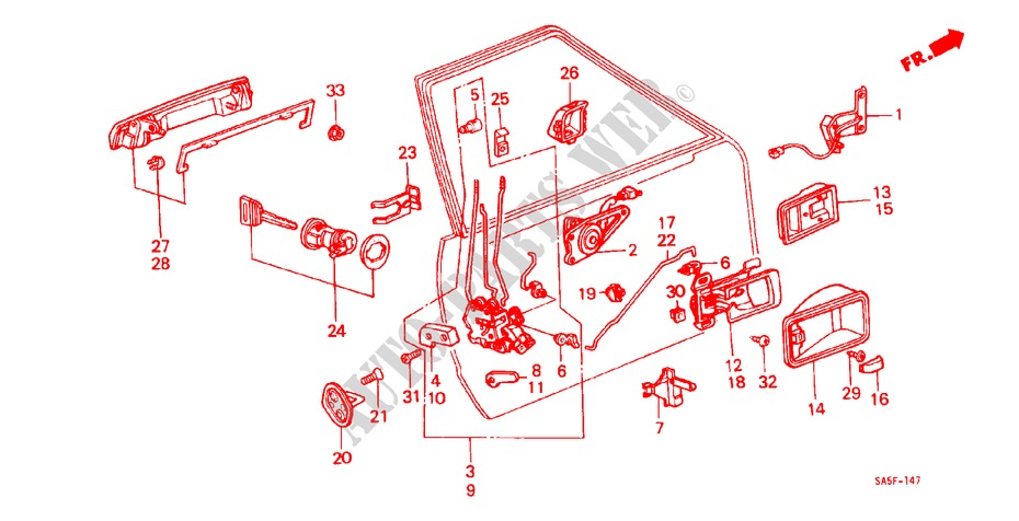 VOOR PORTIER SLOTEN(4DE) voor Honda ACCORD BASIC 4 deuren 5-versnellings handgeschakelde versnellingsbak 1983