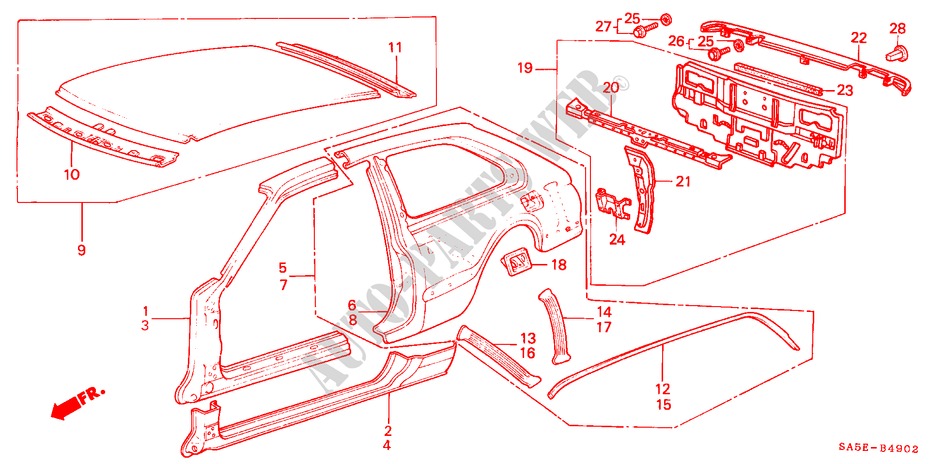 CHASSIS STRUKTUUR(3)(3DE) voor Honda ACCORD EX 1600 3 deuren 4-traps automatische versnellingsbak 1984
