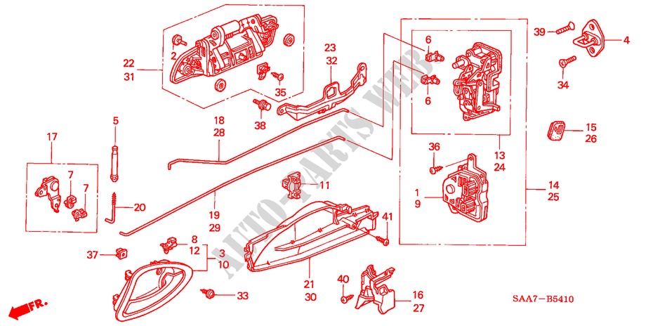 ACHTER PORTIER SLOT/BUITEN HENDEL(1) voor Honda JAZZ 1.4LS 5 deuren 5-versnellings handgeschakelde versnellingsbak 2002