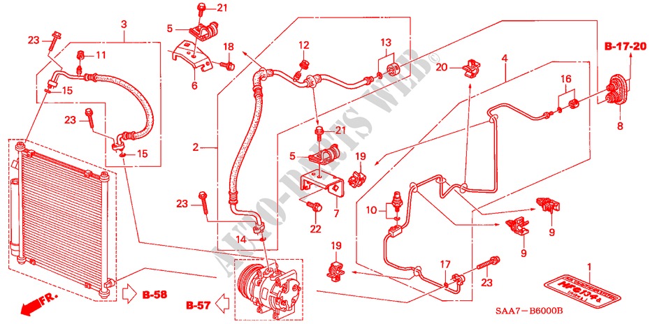 AIRCONDITIONER (SLANGEN/PIJPEN)(LH) voor Honda JAZZ 1.4ES 5 deuren 5-versnellings handgeschakelde versnellingsbak 2002