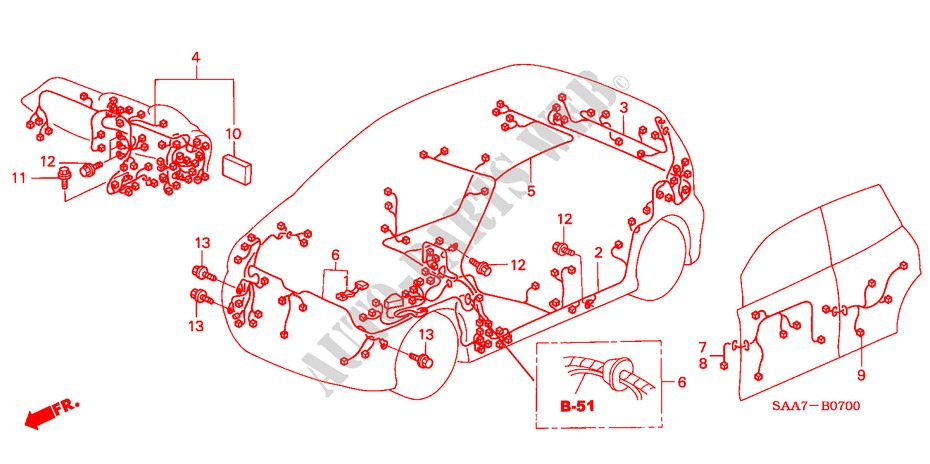 BEDRADINGSBUNDEL(LH) voor Honda JAZZ 1.4LS 5 deuren 5-versnellings handgeschakelde versnellingsbak 2002