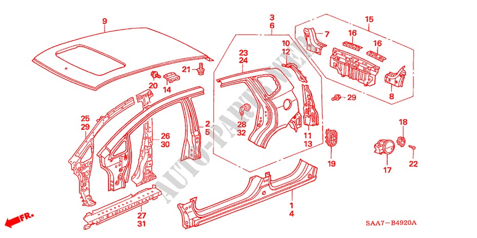 BUITEN PANELEN/ACHTER PANEEL voor Honda JAZZ 1.2LS 5 deuren 5-versnellings handgeschakelde versnellingsbak 2002