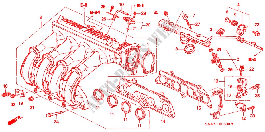 INLAAT SPRUITSTUK(1) voor Honda JAZZ 1.4ES 5 deuren 5-versnellings handgeschakelde versnellingsbak 2002