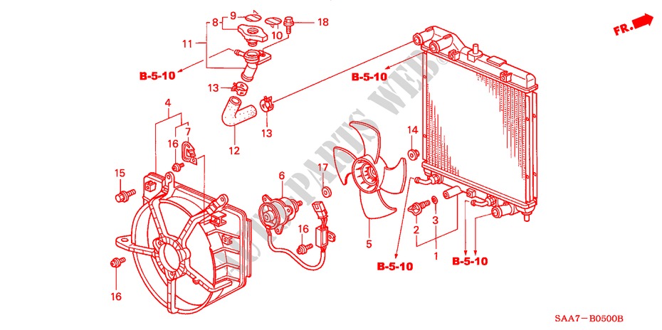 RADIATEUR(TOYO RADIATOR) voor Honda JAZZ 1.4LS 5 deuren 5-versnellings handgeschakelde versnellingsbak 2002