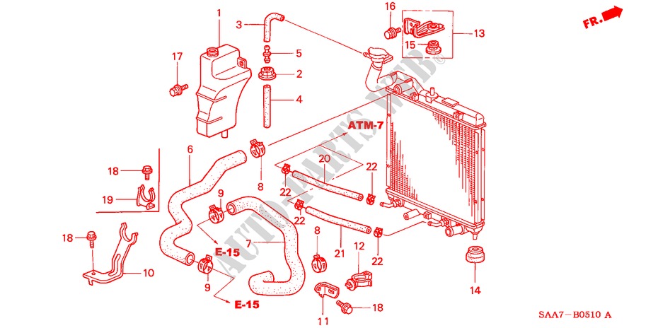 RADIATOR SLANG/RESERVETANK voor Honda JAZZ 1.4ES 5 deuren 5-versnellings handgeschakelde versnellingsbak 2002