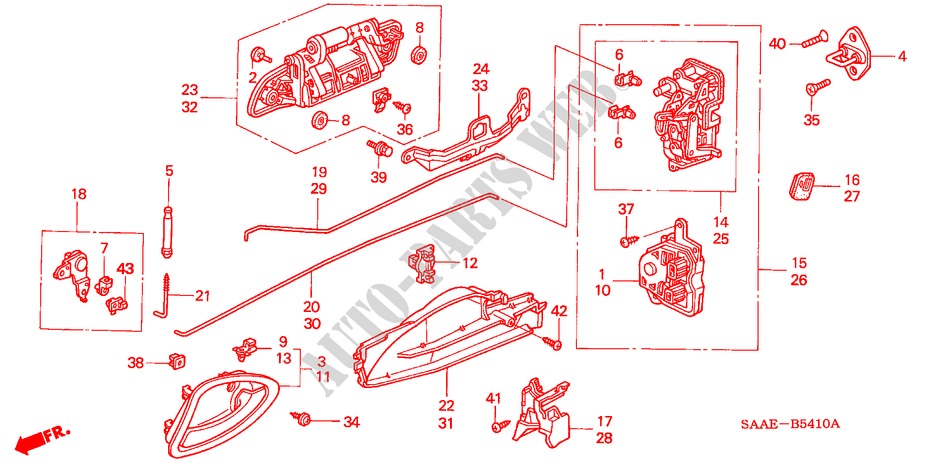 ACHTER PORTIER SLOTEN/ BUITEN HENDEL(1) voor Honda JAZZ 1.2 LS 5 deuren 5-versnellings handgeschakelde versnellingsbak 2004