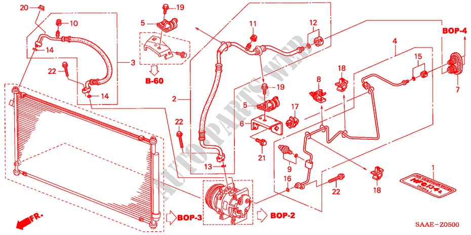 AIRCONDITIONER (SLANGEN/PIJPEN)(LH) voor Honda JAZZ 1.4 LS 5 deuren 5-versnellings handgeschakelde versnellingsbak 2004