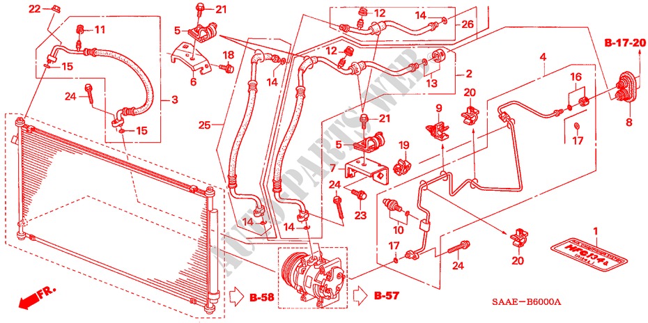 AIRCONDITIONER (SLANGEN/PIJPEN)(LH) voor Honda JAZZ 1.2 LS 5 deuren 5-versnellings handgeschakelde versnellingsbak 2005