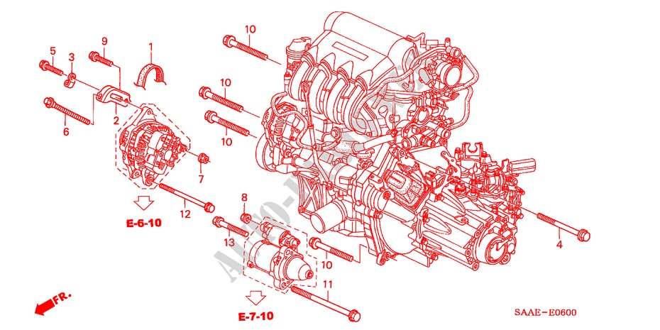 DYNAMOSTANG voor Honda JAZZ 1.4 LS 5 deuren 5-versnellings handgeschakelde versnellingsbak 2004