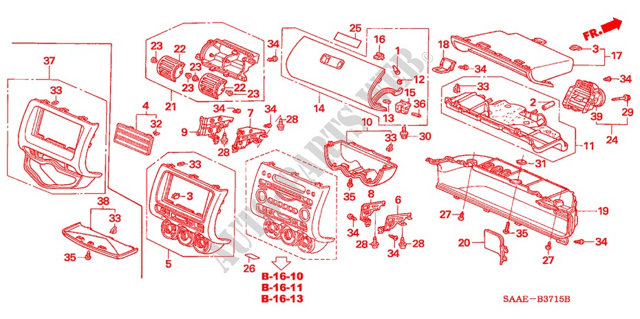 INSTRUMENTEN AFWERKING(PASSAGIERZIJKANT) (LH) voor Honda JAZZ 1.2 LS 5 deuren 5-versnellings handgeschakelde versnellingsbak 2005
