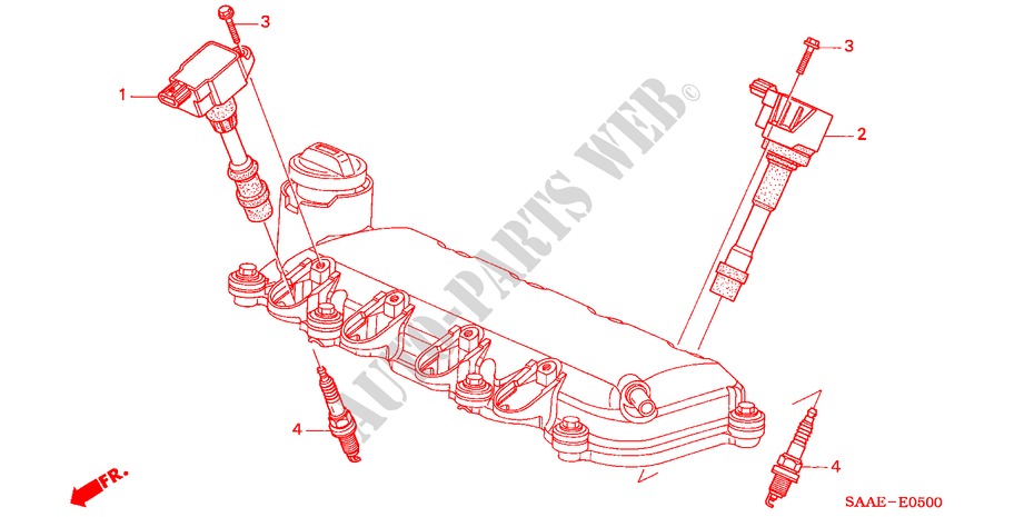 ONTSTEKINGSSPOEL/PLUG voor Honda JAZZ 1.4 LS 5 deuren 5-versnellings handgeschakelde versnellingsbak 2004