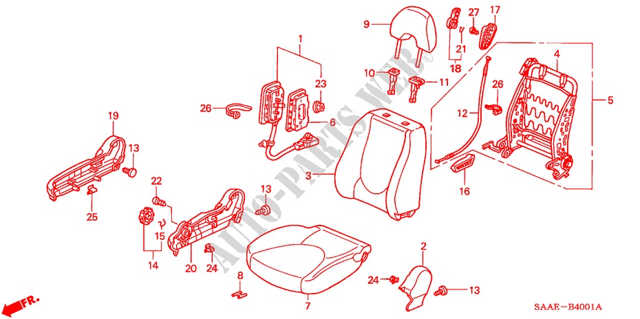 VOOR ZITTING(R.) voor Honda JAZZ 1.2 LS 5 deuren 5-versnellings handgeschakelde versnellingsbak 2005