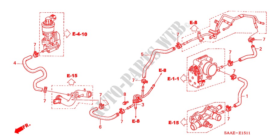 WATERSLANG(2) voor Honda JAZZ 1.4 LS 5 deuren 5-versnellings handgeschakelde versnellingsbak 2004