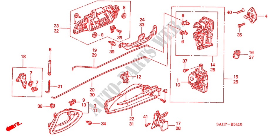 ACHTER PORTIER SLOTEN/ BUITEN HENDEL(1) voor Honda JAZZ 1.4 ES 5 deuren 5-versnellings handgeschakelde versnellingsbak 2007